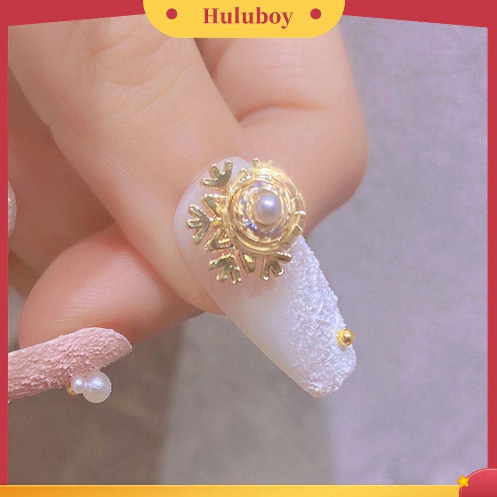 Huluboy Huluboy♡ Hiasan Kuku 3D Bentuk Snowflake Aksen Zircon + Mutiara Imitasi Untuk Nail Art / Manicure