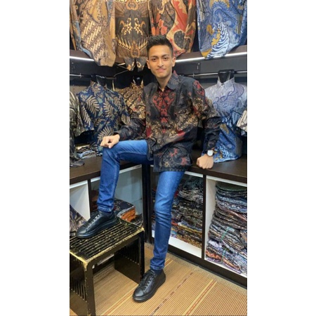 Batik kemeja pria lengan panjang lapis furing batik bahan katun primish reguler HM01