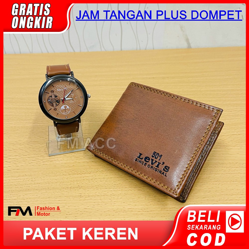 Dompet Pria Kulit Sintesis Terbaru GRATIS Jam Tangan Pria