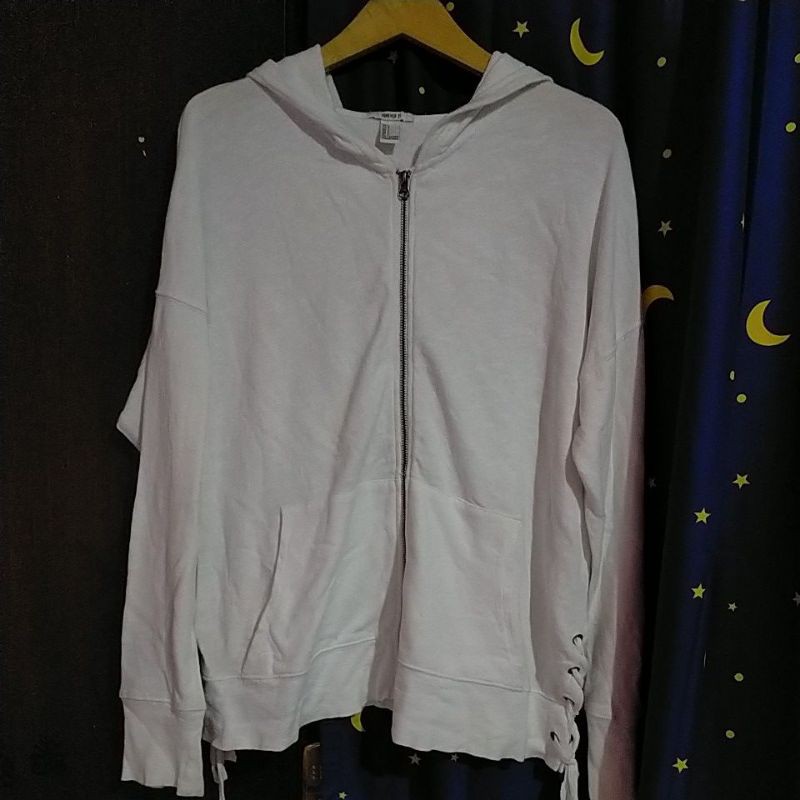 PL zipper Hoodie Putih Forever 21