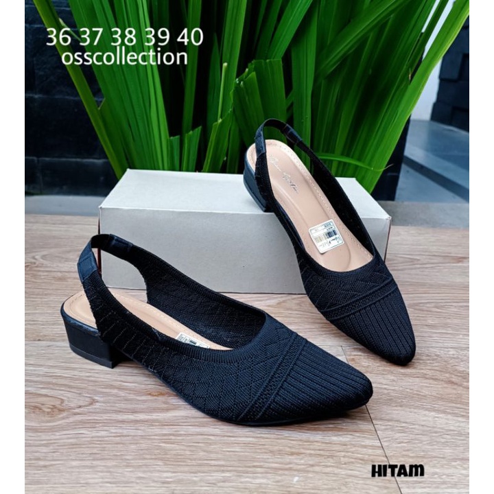 TAMARA SHOES - SEPATU RAJUT HAK KARET BELAKANG SOL KARET HAK 3 CM | SEPATU KERJA SEPATU JALAN MULES