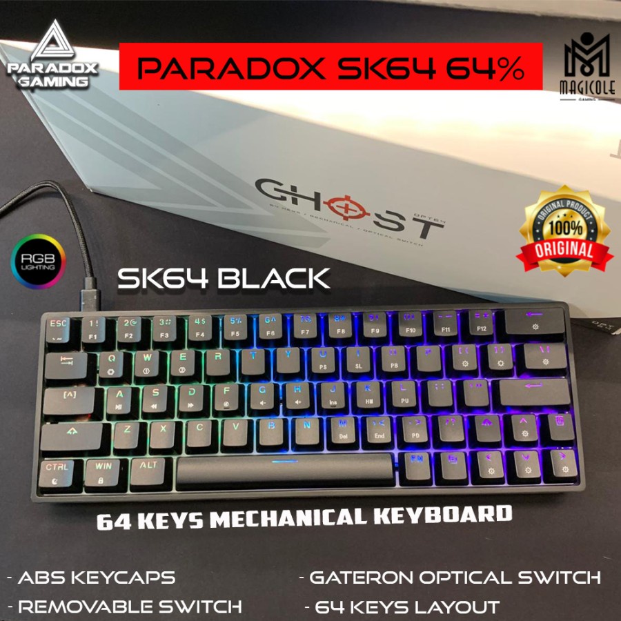 Paradox Gaming OPT64 / SK64 Black Optical Mechanical Gaming Keyboard