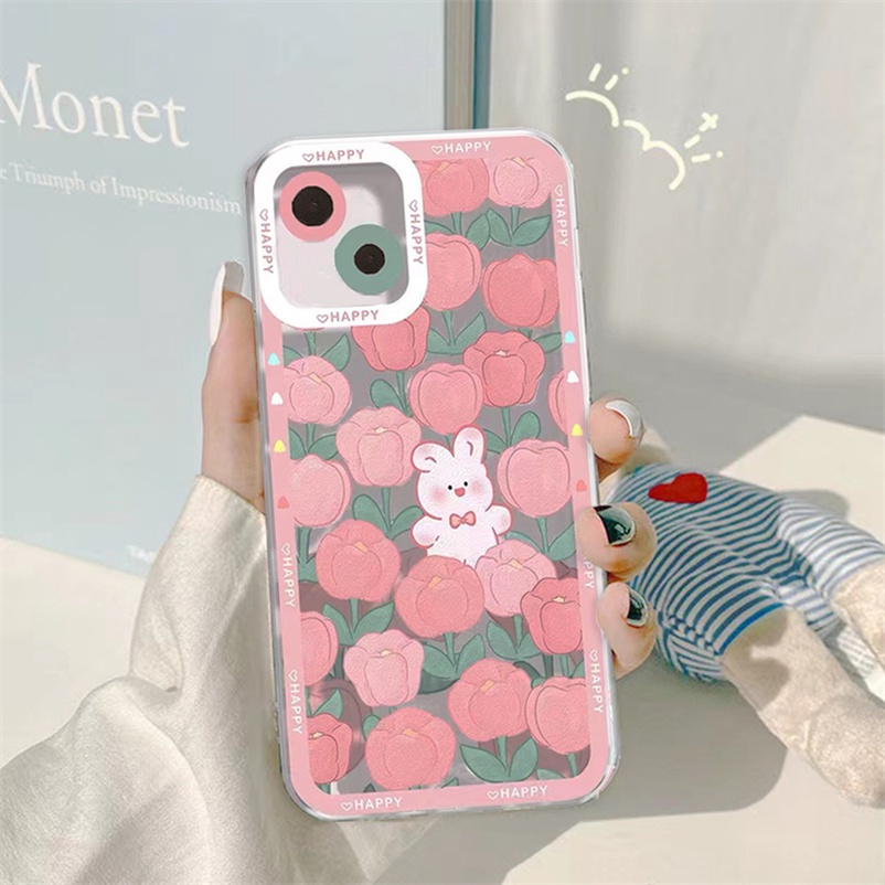 Case Bahan Silikon Desain Kelinci Tulip Pink Tahan Banting Untuk Vivo V23 V23e V21 V21e V20 T1 Pro Y21 Y33s Y33T Y21T Y76 Y55 Y15A Y01 Y20 Y20i Y20 Y20 Y15s Y12 Y50S Y1s Y12s Y50S Y20i Y12s Y20i