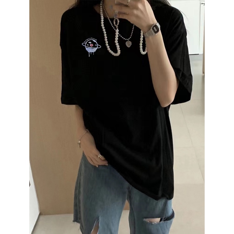 Kaos Hitam/Baju Kaos Wanita Lengan Pendek Import/Fashionable T shirts/Baju Cewe Oversize (realpict)