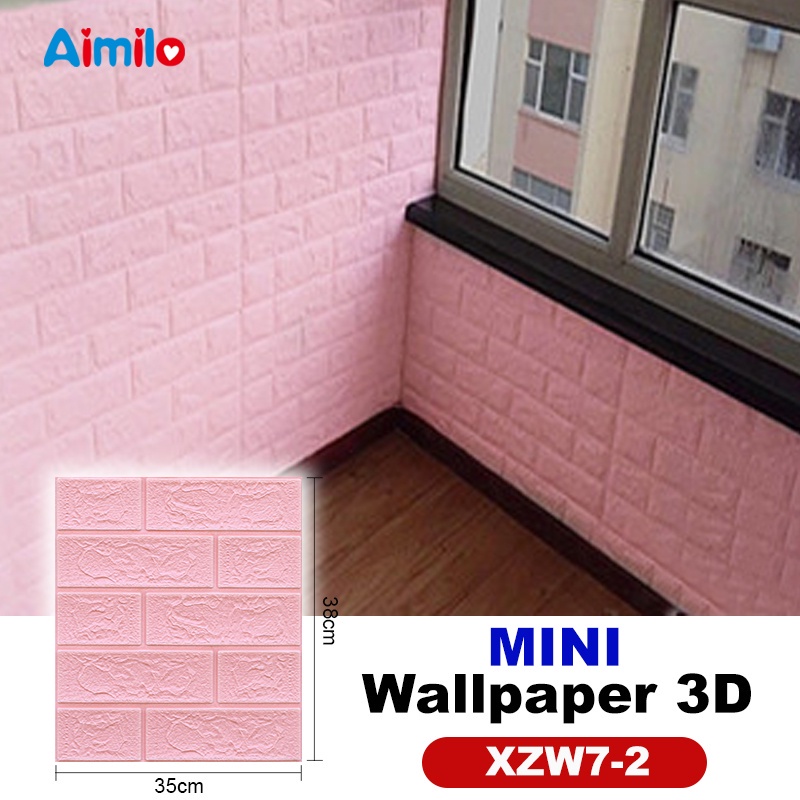 (Aimilo)  Wallpaper Dinding 3D Foam Motif Batu Bata Dekorasi Dinding Kamar Murah Ukuran 70 x 77 CM-MINI Pink
