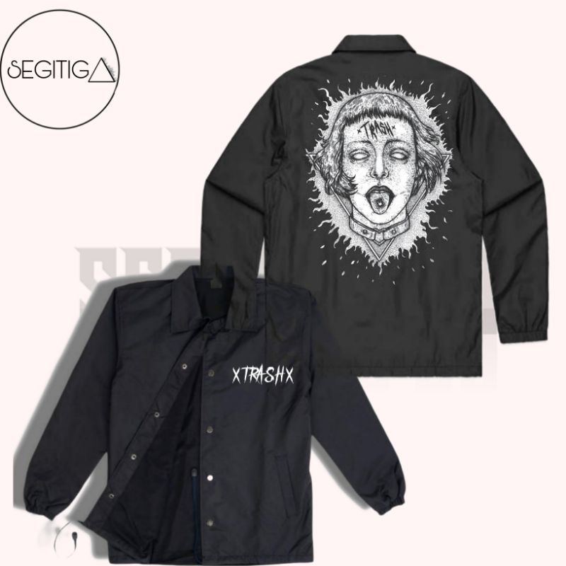Jaket Coach TRASH logo tulisan TRASH  design Jacket parasut waterproof pria wanita Unisex taslan pol