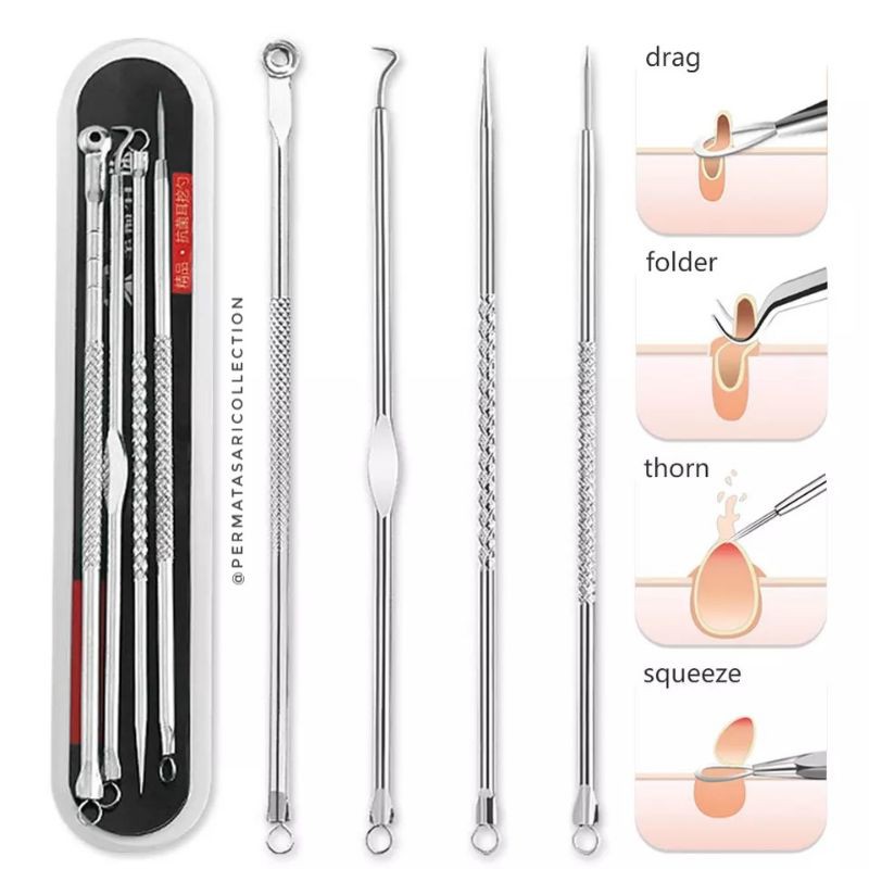 Alat Pencabut Pinset Pencetan Jerawat Komedo 2 4 Set Acne Removal Remover Face Care Tool Pimple Needle Kit