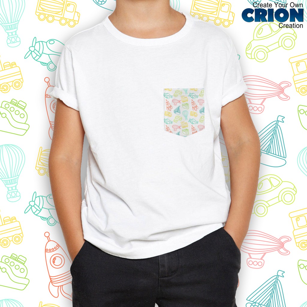 Crion Casual Tees Kids Doodle art whit Pocket - Kaos dengan Kantong