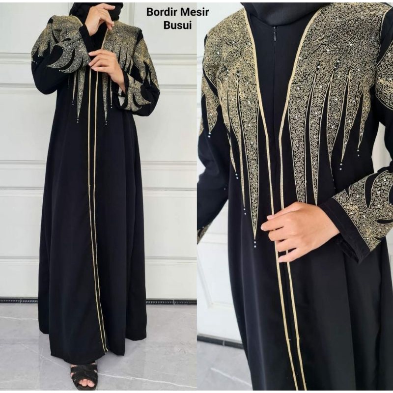 Abaya Bordir Gamis Arab Jubah Hitam Abaya Saudi Baju Wanita Pakaian Wanita Busana Muslim Dress