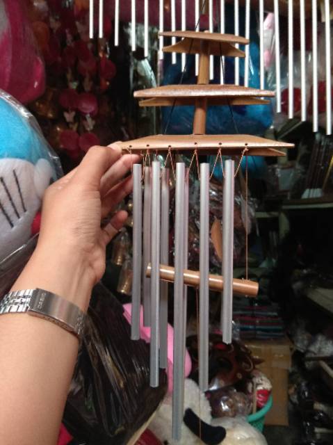 LONCENG ANGIN WIND CHIME GENTA ANGIN BEL PINTU 3 SUSUN BAHAN BAMBU + ALUMINIUM - DEKORASI SOUVENIR