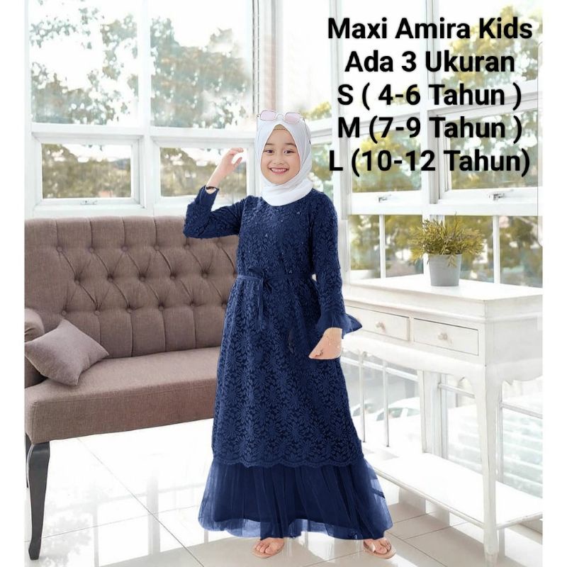 Pakaian Gamis Anak Terbaru Brukat Maxi Amira Kids 4-12 Tahun Good Quality