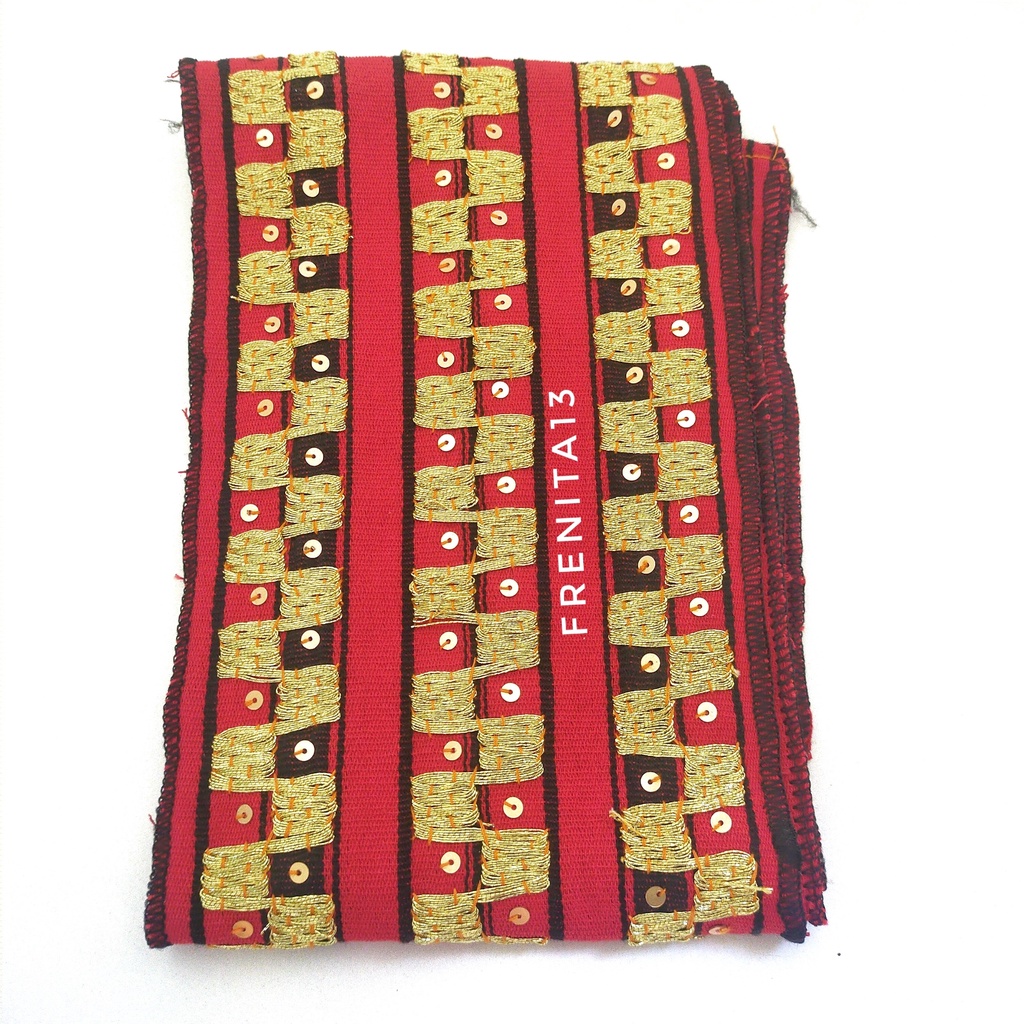 [BISA COD] Bisban / Selendang / List Tapis Khas Lampung asli Sulaman-Catur baris merah