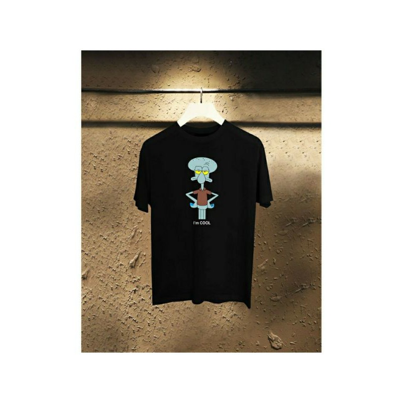 Fourfashion Kaos Pria Kaos Distro SQUIDWARD I AM COOL Black FN213