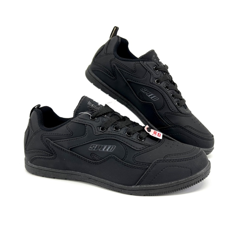 Sepatu Sekolah Hitam Polos SPEED by LOGGO ALL FRONTIER LO KAIKA / LO KAMIL / LO KAIPO / LO KABIL (37-42)