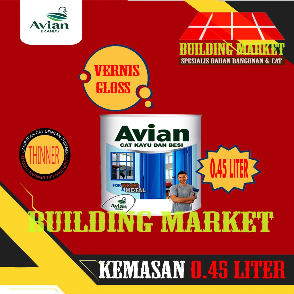 CAT KAYU BESI CAT BESI VERNIS AVIAN CLEAR GLOSS TRANSPARAN 0.45 LITER