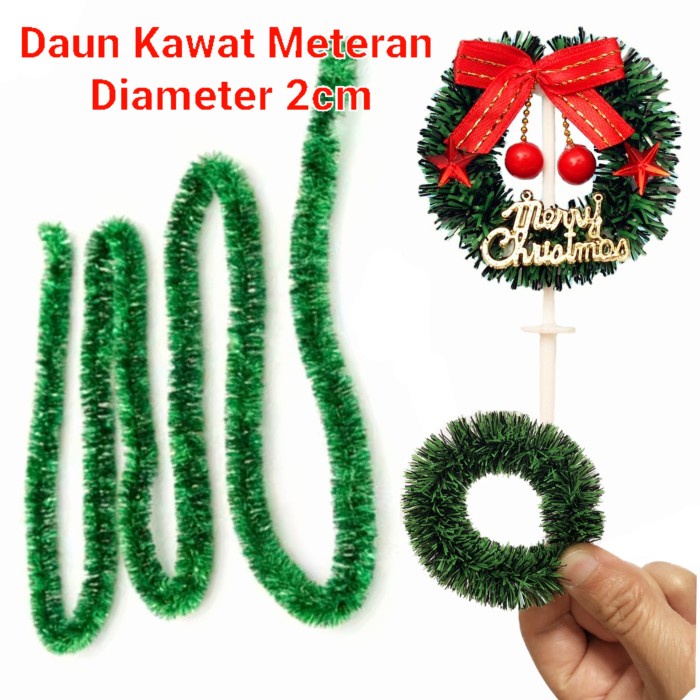 Daun Kawat Meteran Tinsel Natal Daun Hijau Lilit Serbaguna Murah CS-66 GROSIR