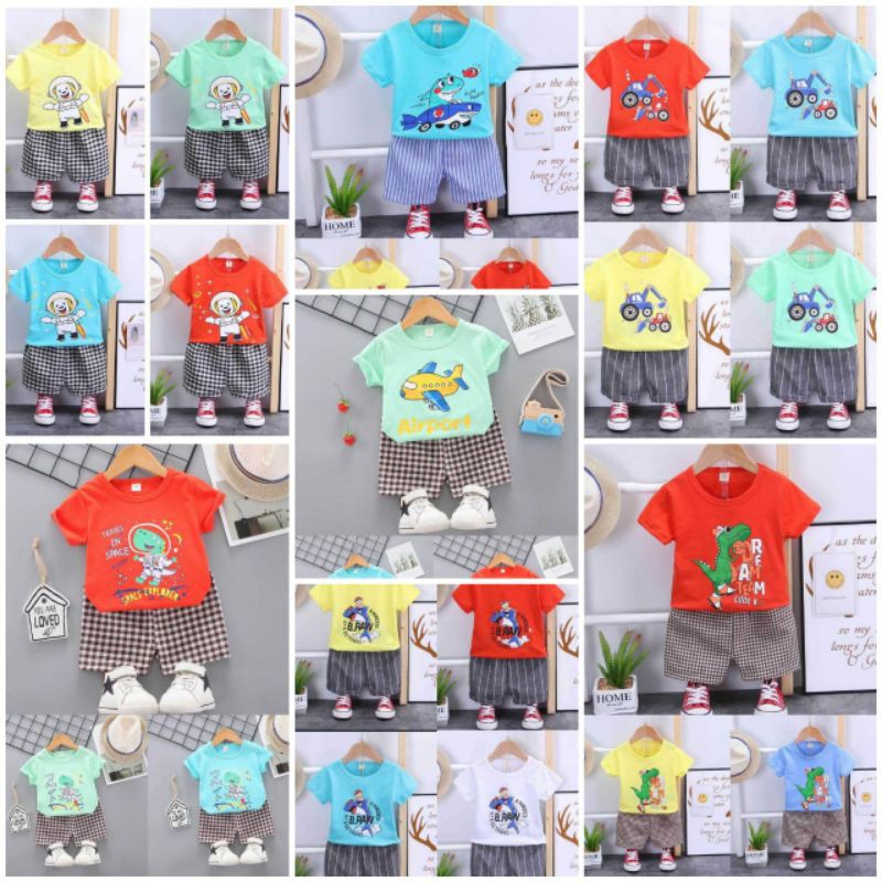 Setelan Anak Laki Laki Import ( KAOS + CELANA BAHAN ) 1-4 Tahun Setelan Anak Cowo Murah