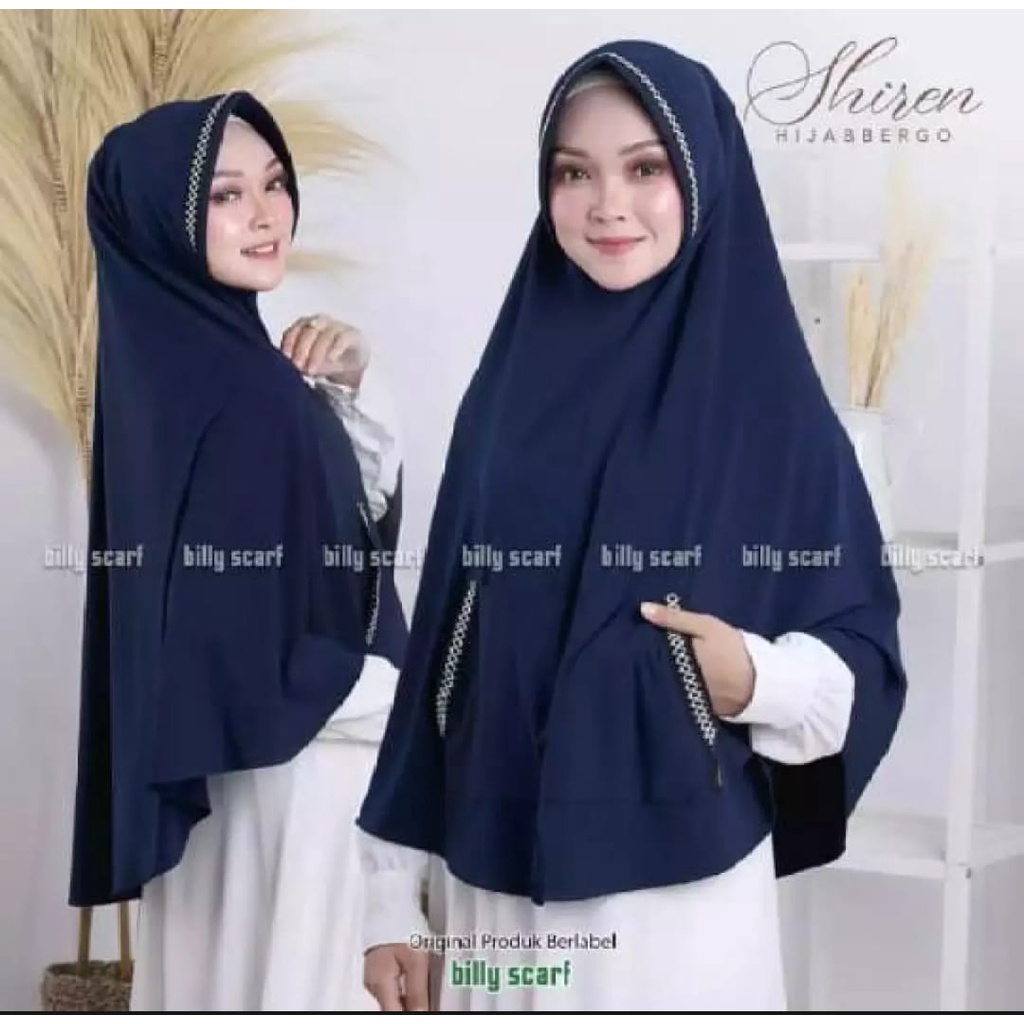 Jilbab instan Kantong Zigzag Kerudung kekinian Bergo terbaru 2021 Hijab Jumbo syar'i-Navy Blue