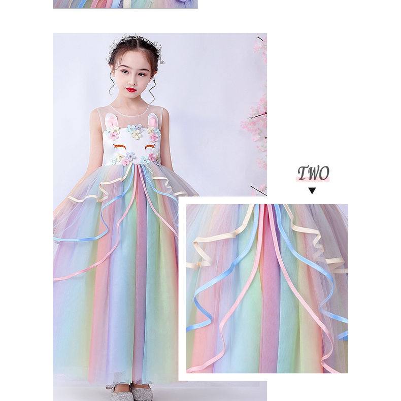 UNICORN LONG DRESS DRES GAUN PESTA PANJANG ANAK ABG PEREMPUAN IMPORT RAINBOW