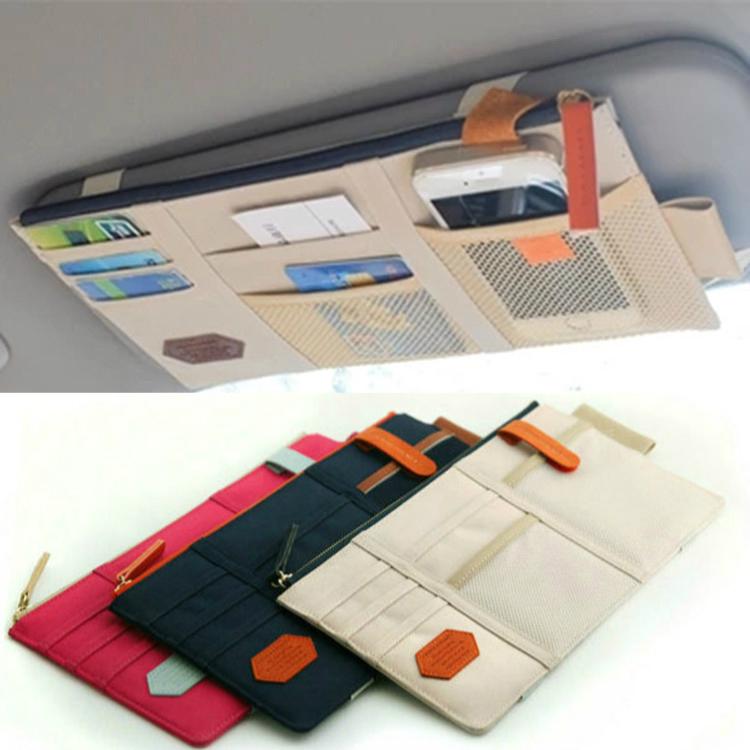 1pc Tas Pouch Penyimpanan Kacamata / Pulpen / Kartu Multifungsi Untuk Sun Visor Mobil