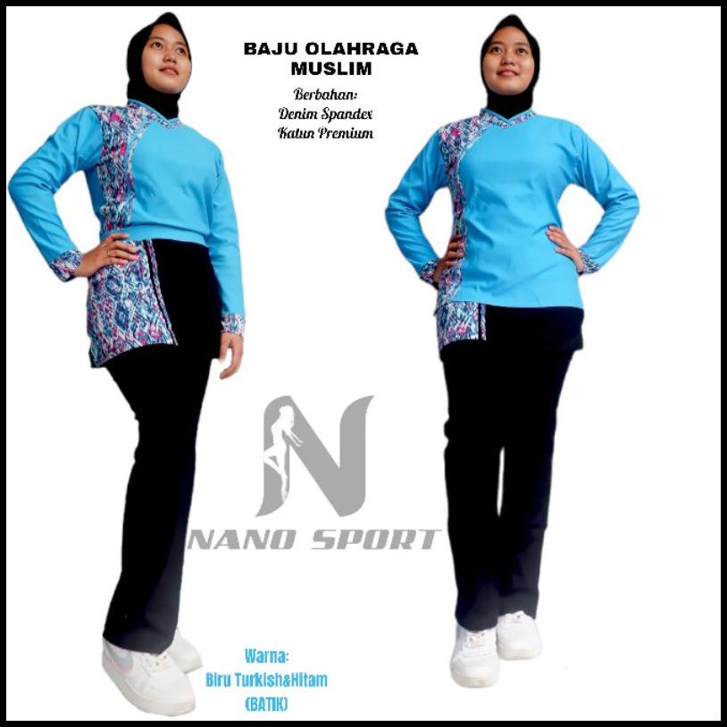 Baju Senam Muslim Batik/Baju Olahraga Muslim/Set Baju Senam Muslim