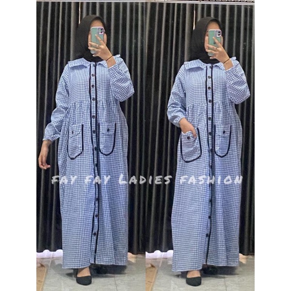 Baju Gamis Tartan Katun Flanel Import Premium