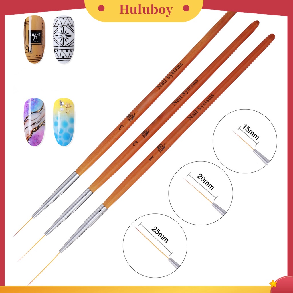 Huluboy Huluboy♡ 3 Pcs / Set Pena Kuas Lukis Kuku Gagang Kayu Ringan Untuk Manicure