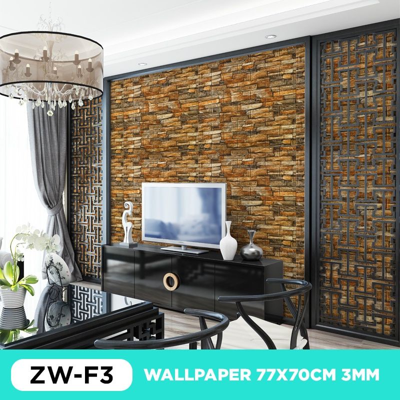 Wallpaper Dinding Foam 3DMotif Bata Batu Alam 70x77 cm Dekorasi Rumah