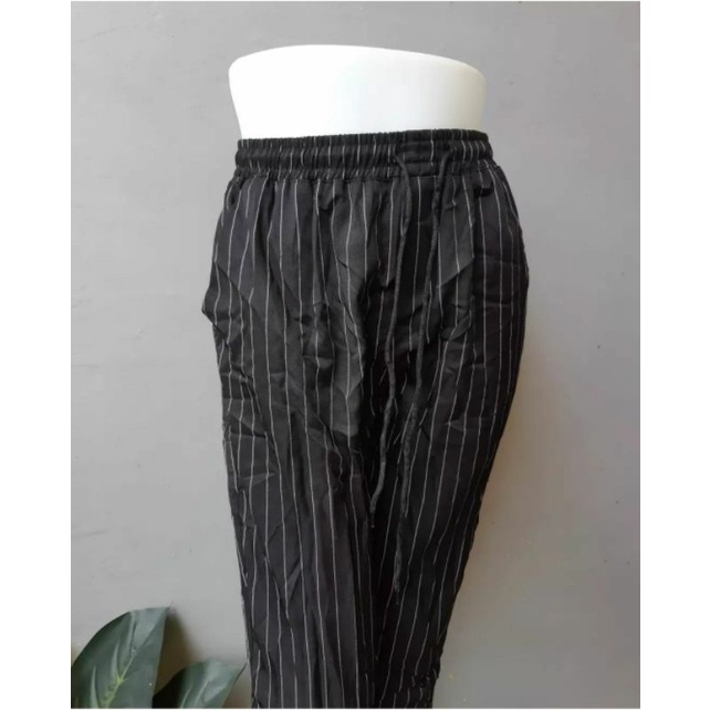 Celana joger karet katun hitam garis-garis import celana kulot wanita