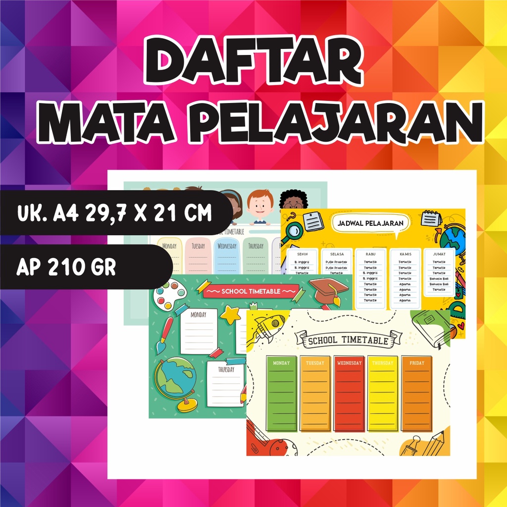 

DAFTAR PELAJARAN A4 / TIMETABLE LUCU