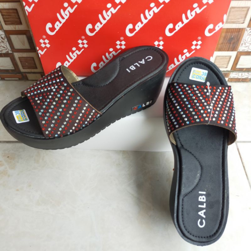 Sandal Wedges Calbi Slop Segitiga Tinggi 7cm