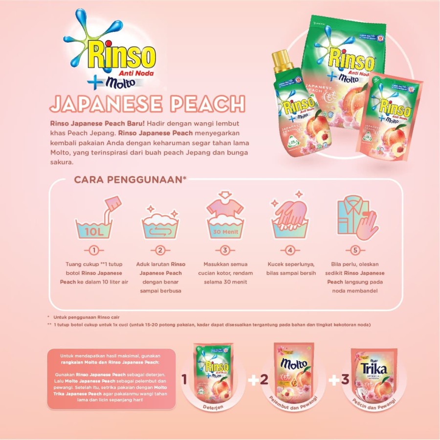 DETERJEN BUBUK RINSO MOLTO JAPANESE PEACH POWDER 1.2KG DETERGENT SABUN CUCI BAJU