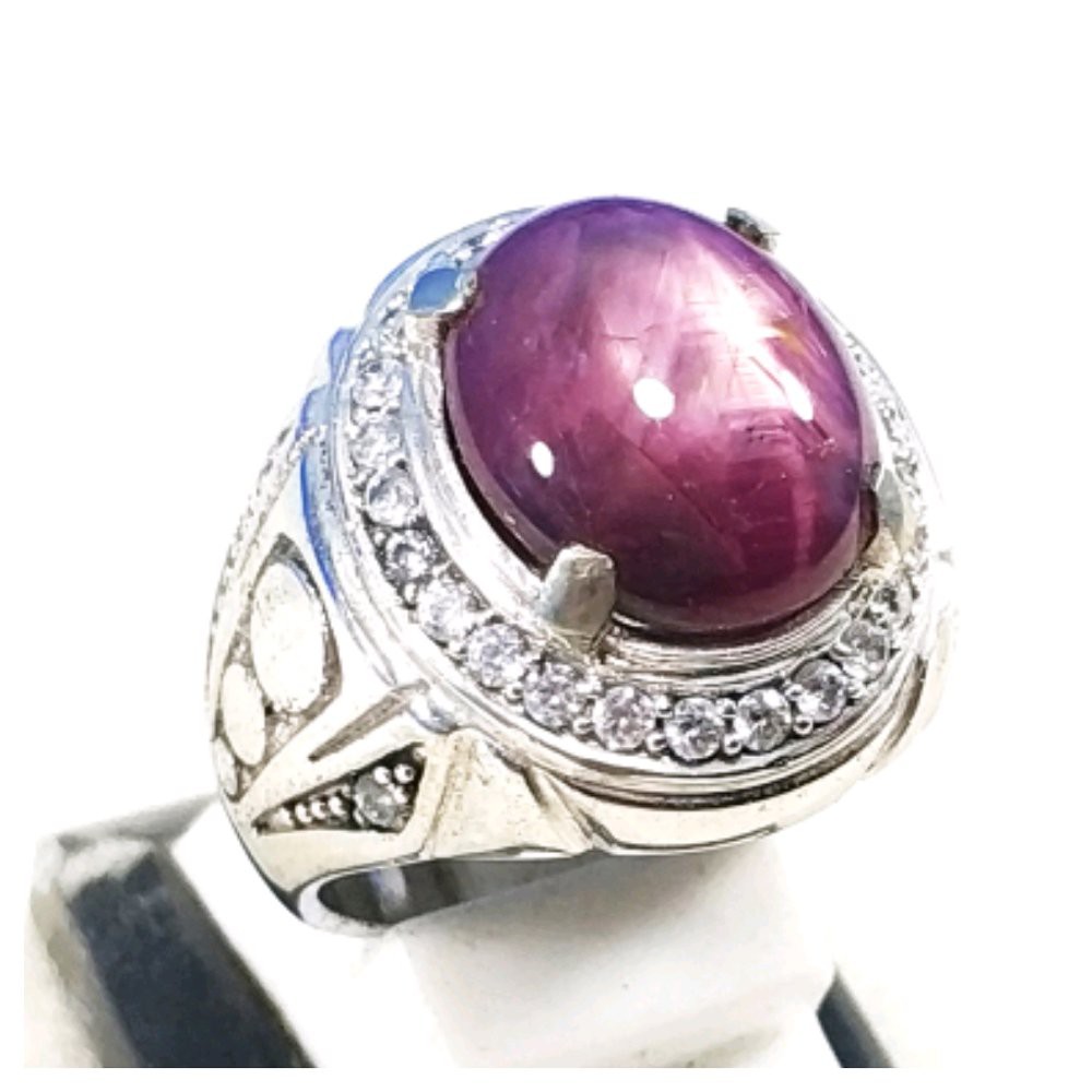 CINCIN BATU AKIK PERMATA NATURAL RUBY STAR JOHNSHON RING ALPAKA SUPER MEWAH GLAMOUR TERMURAH