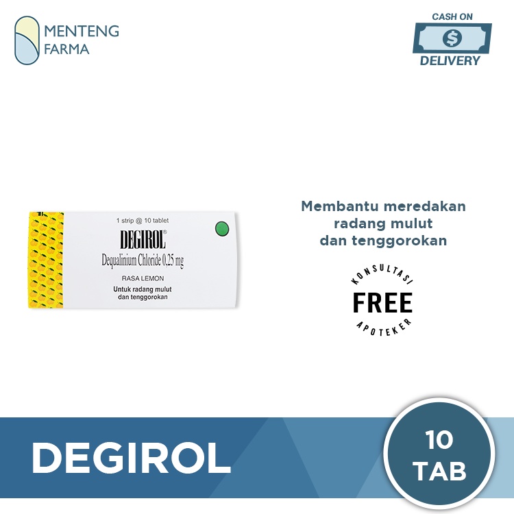 Degirol Strip 10 Tablet - Tablet Hisap Pereda Sakit Tenggorokan, Sariawan, Tenggorokan Kering dan Gatal