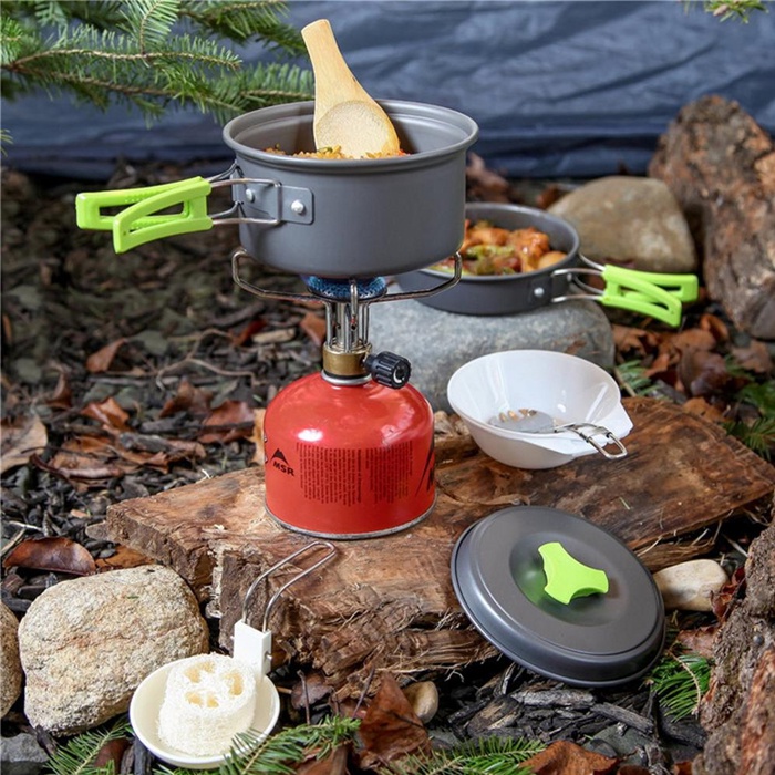 Panci Stenlis Alat Masak Camping Set 3 in 1 Portable Anti Lengket