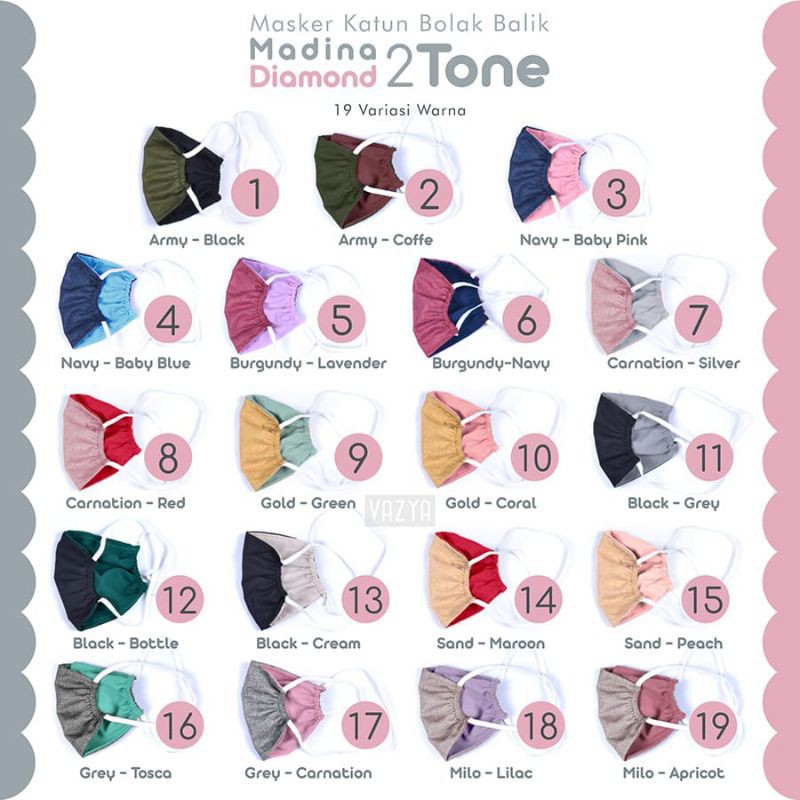 Masker Kain Bolak Balik Katun Madina 2tone 3ply