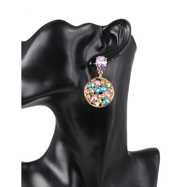 LRC Anting Tusuk Fashion Geometric Round Diamond Stud Earrings F87571