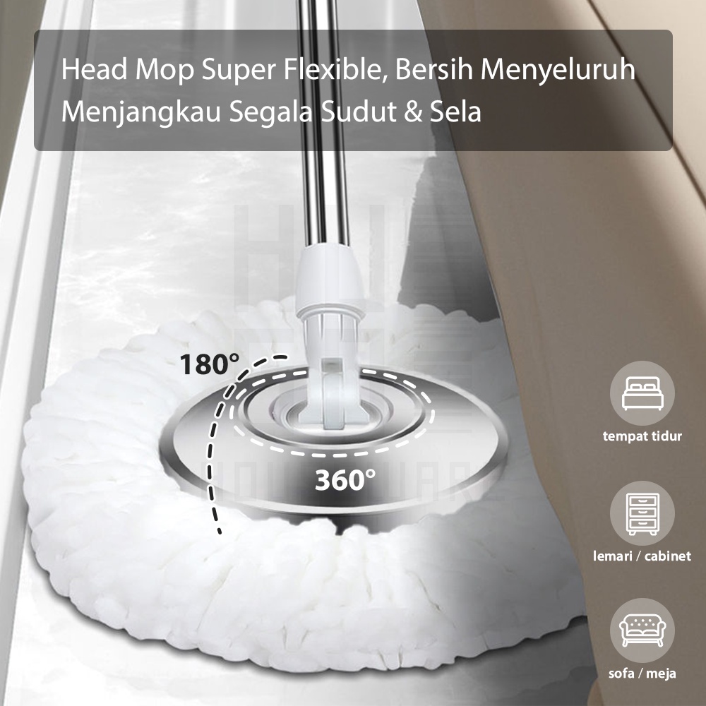 Alat Pel Lantai Ultra Mop Kano - Pel Lantai Praktis Peras Otomatis Spin Mop Black HUGO