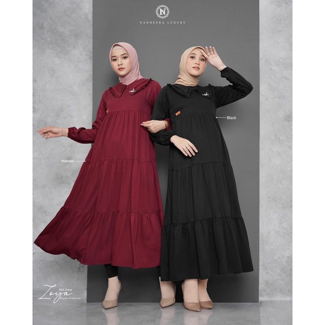 ZOYA MIDI DRESS NADHEERA LUXURY || Terbaru Bahan Adem