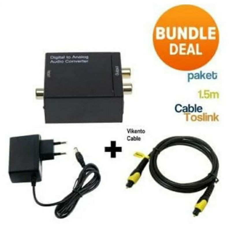 Paket digital optic to analog RCA audio converter plus kabel toslink 1.5m L/R Mysunstore