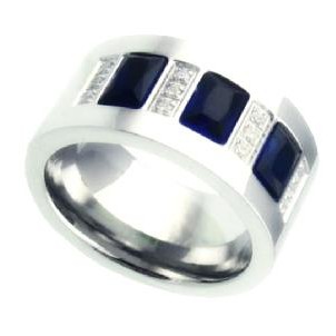 Jual Cincin Pria Blue Crystal Diamond Ring Titanium Steel Cincin Pria Batu Biru Berkualitas