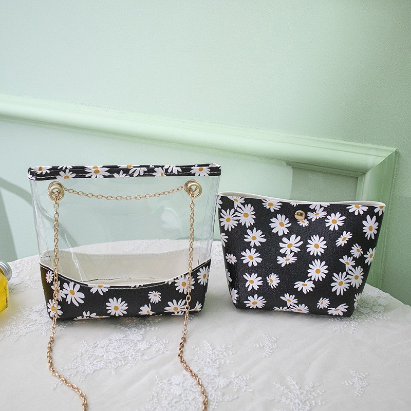 Tas Selempang Rantai Transparan Pouch Bunga Daisy Medium Lomenia TAS042