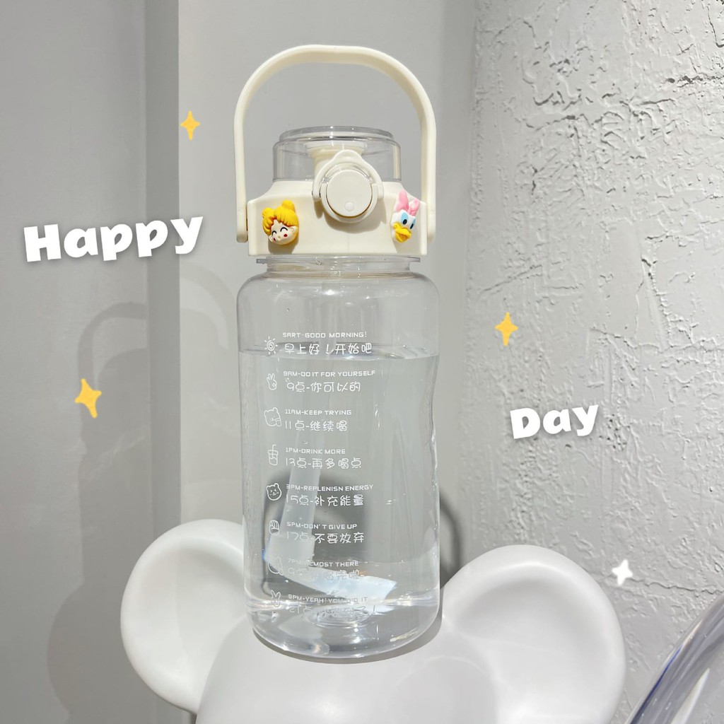 {Lav - Bo942} Botol Minum 1500 ML & 2000 ML / Botol Minum 1,5L & 2L + Stiker & Tali / Botol Minum Stiker Lucu & Unik-Putih