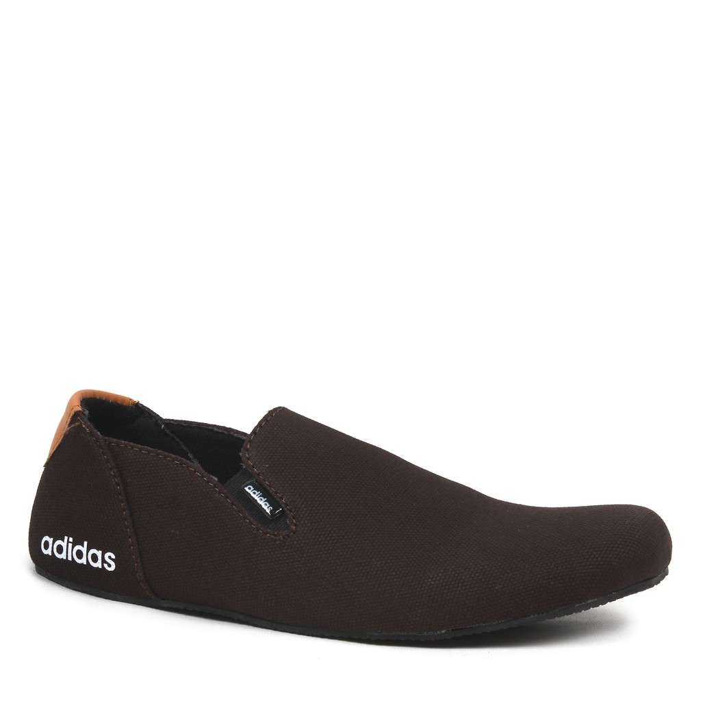 Sepatu Slip On Pria Adidas Simple Coklat Kanvas Sepatu Selop Kasual Santai Kerja Jalan Fashion Shoes