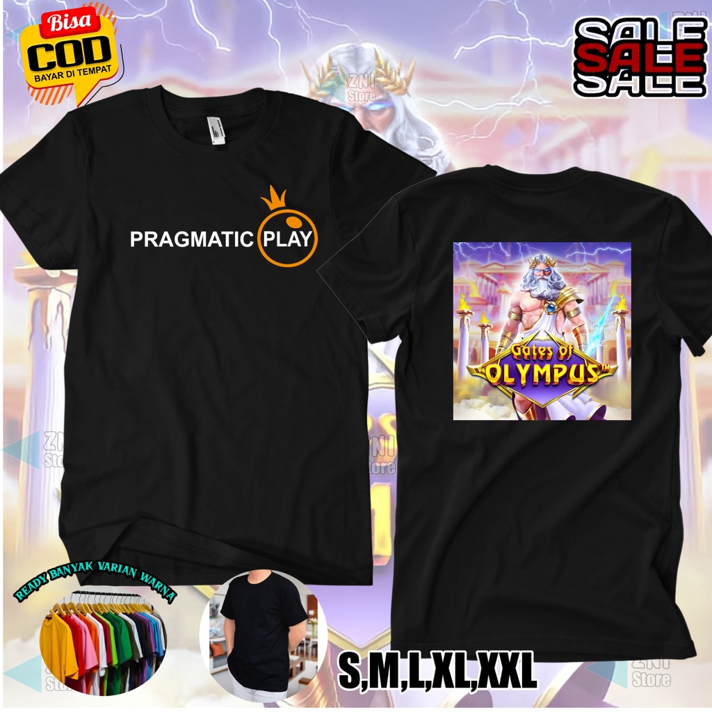 Kaos T-Shirt Atasan Pakaian Distro Pragmatic Play 10 Zeus Gates of Olympus Unisex Cowo Cewe / Pria W