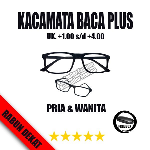 TERBARU | KACAMATA BACA | KACAMATA PLUS | RABUN DEKAT | UK. +1.00 S/D +4.00 | FRAME HITAM GLOSSY | PRIA DAN WANITA | FREECASE