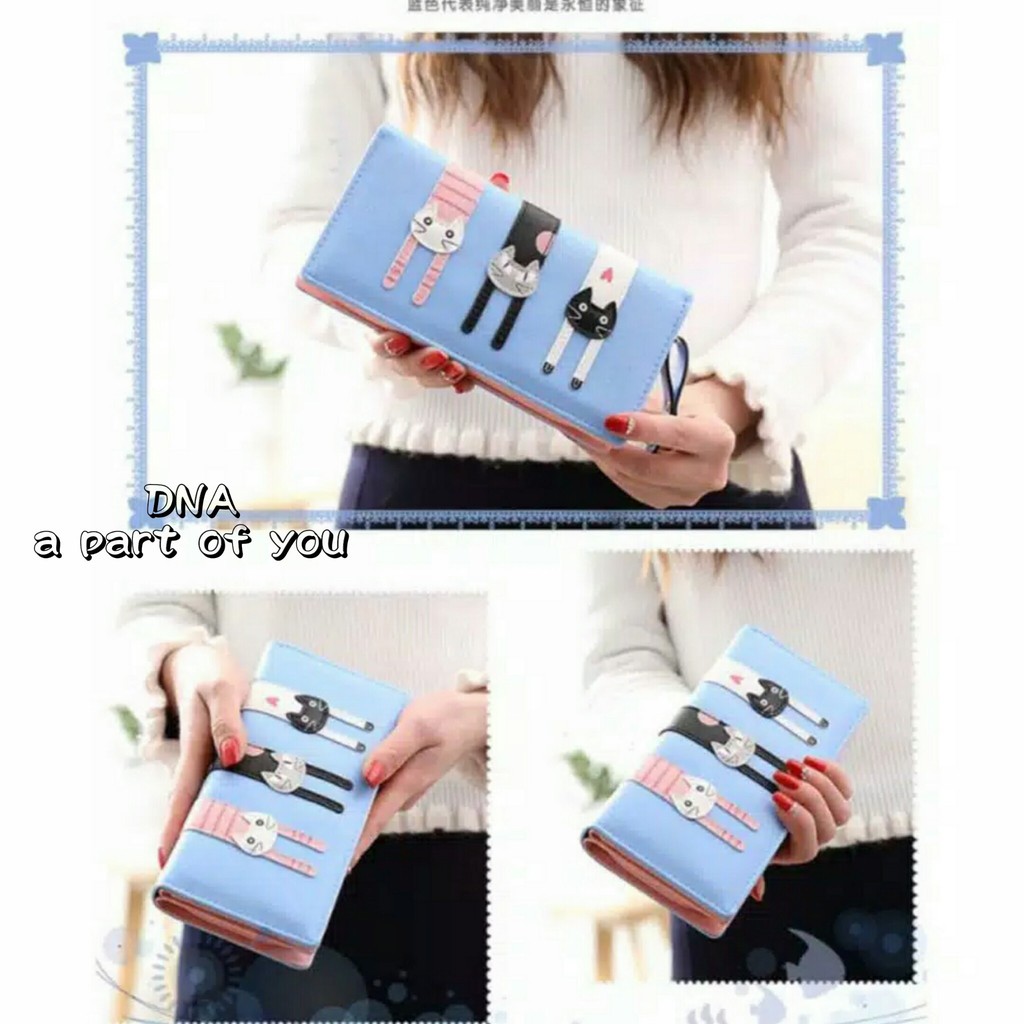 Promo Dompet Panjang Wanita Lucu Elegan Bahan Taiga PU Leather Printing Ukuran 20x10 Warna Ungu Tosca Biru Hitam Fanta Murah