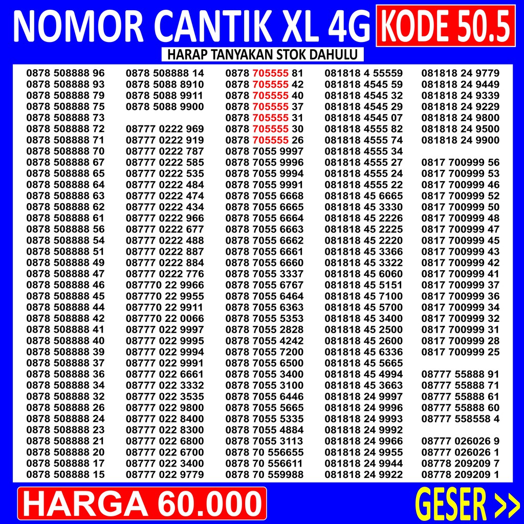 Nomor Cantik XL Triple 50.5 - Nomer Cantik XL Panca XL ...