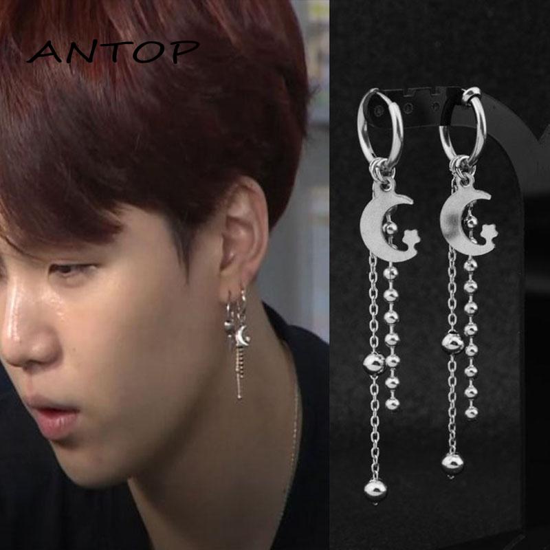 1Pcs Anting Rumbai Daun Bulan Punk Stainless Hip Hop Pria Dan Wanita Steel Ear Studs ANTOP