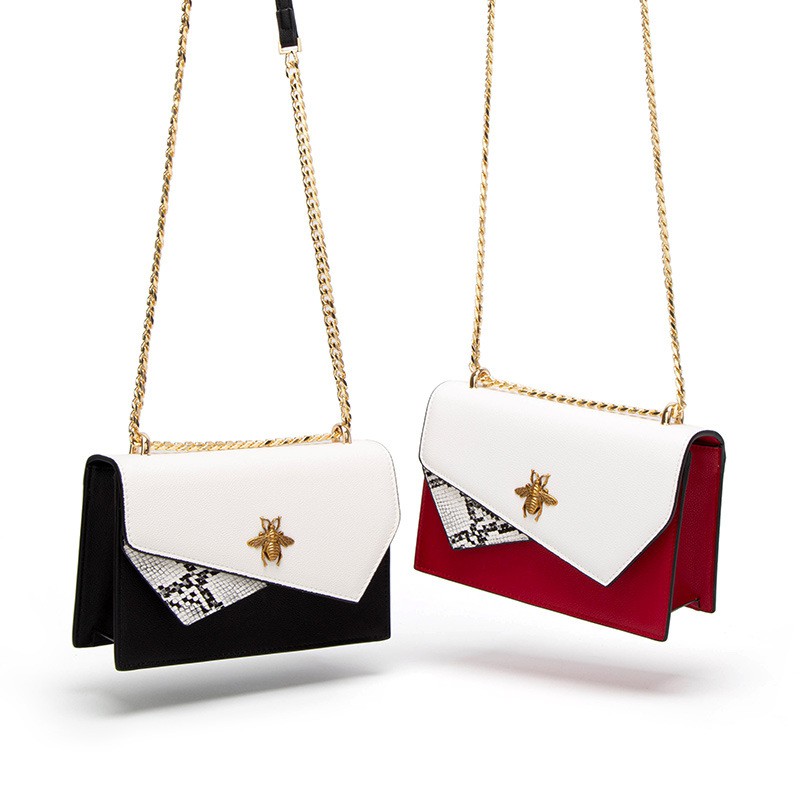 Tas Crossbody Tas Selempang Tali Rantai Warna Emas Logo Lebah Kecil SWJ21